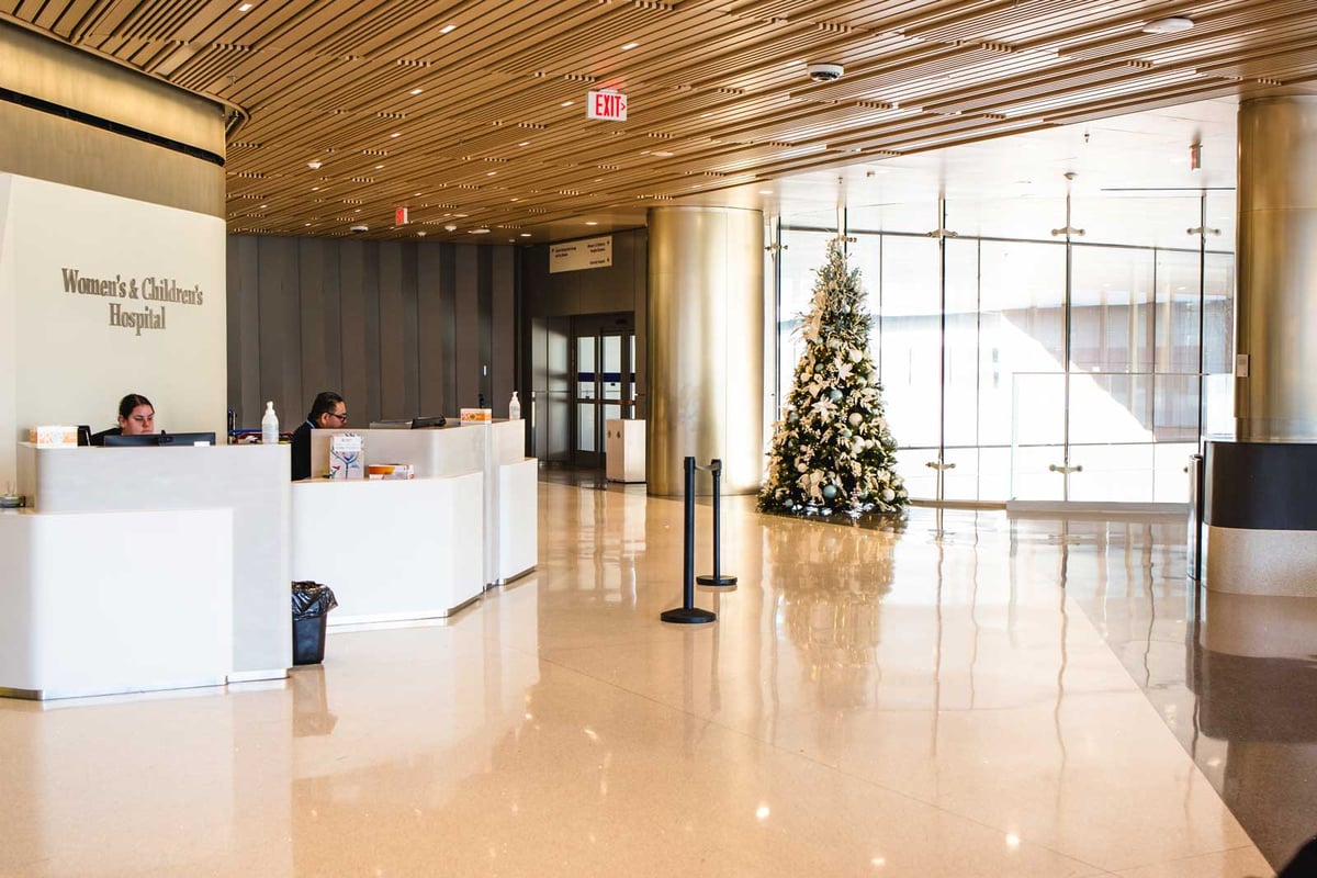 Gold and White christmas tree in a medical office