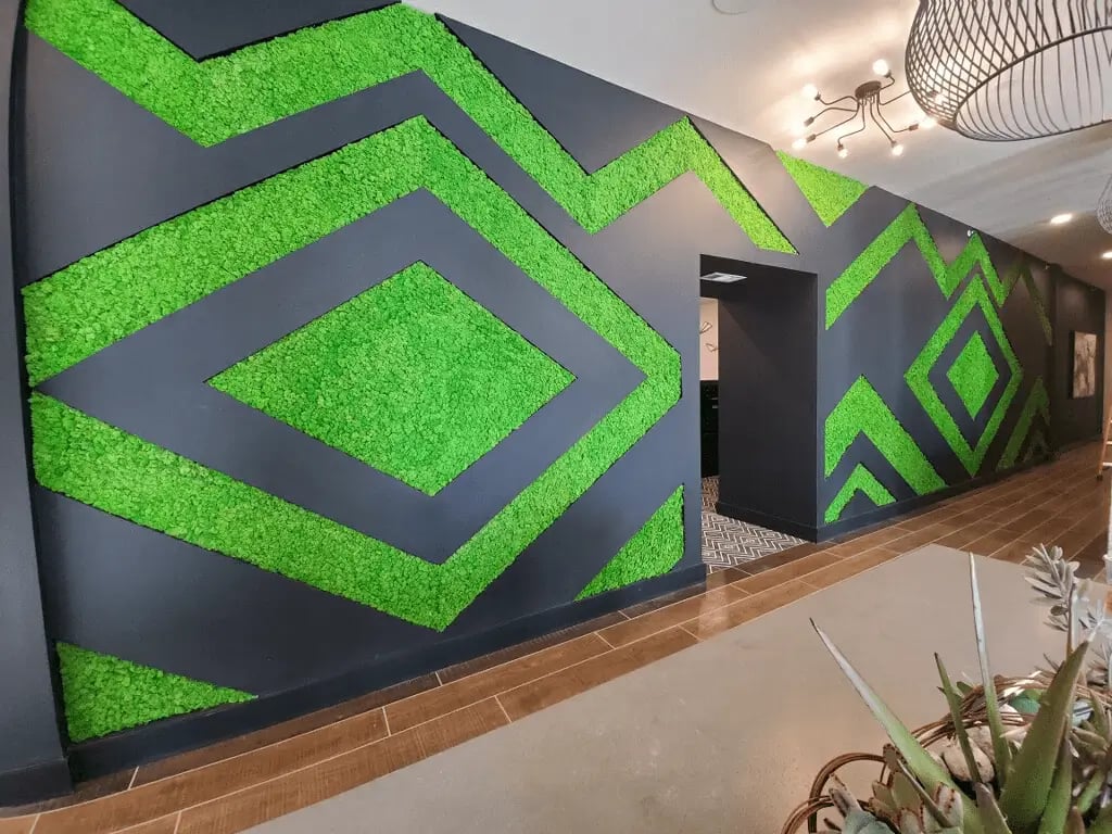 interior residential moss wall, zig-zag design