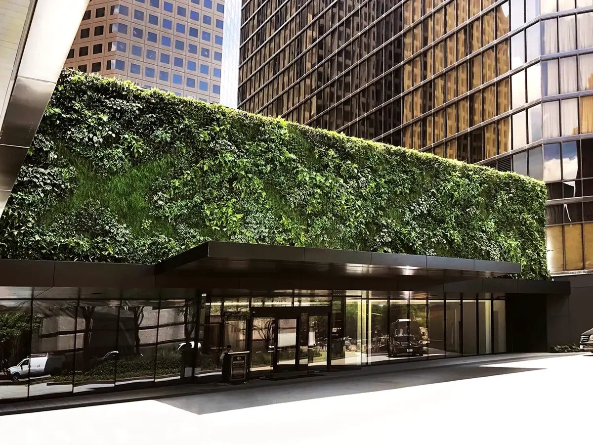 exterior living wall in hotel entryway