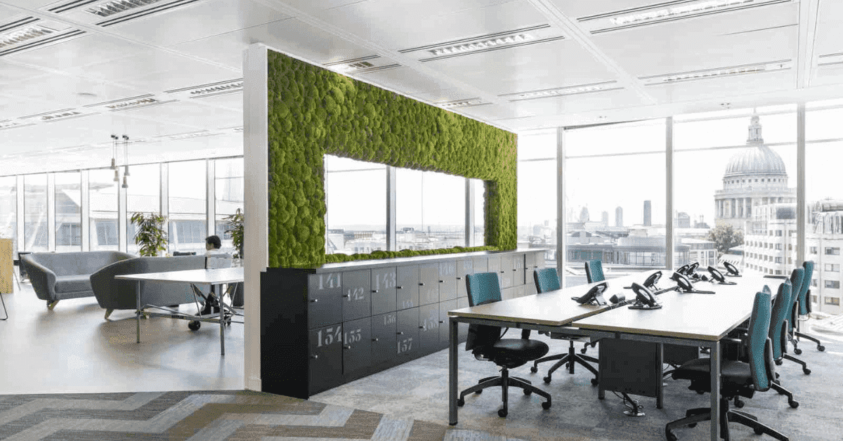 Moss wall divider in a corporate office space 