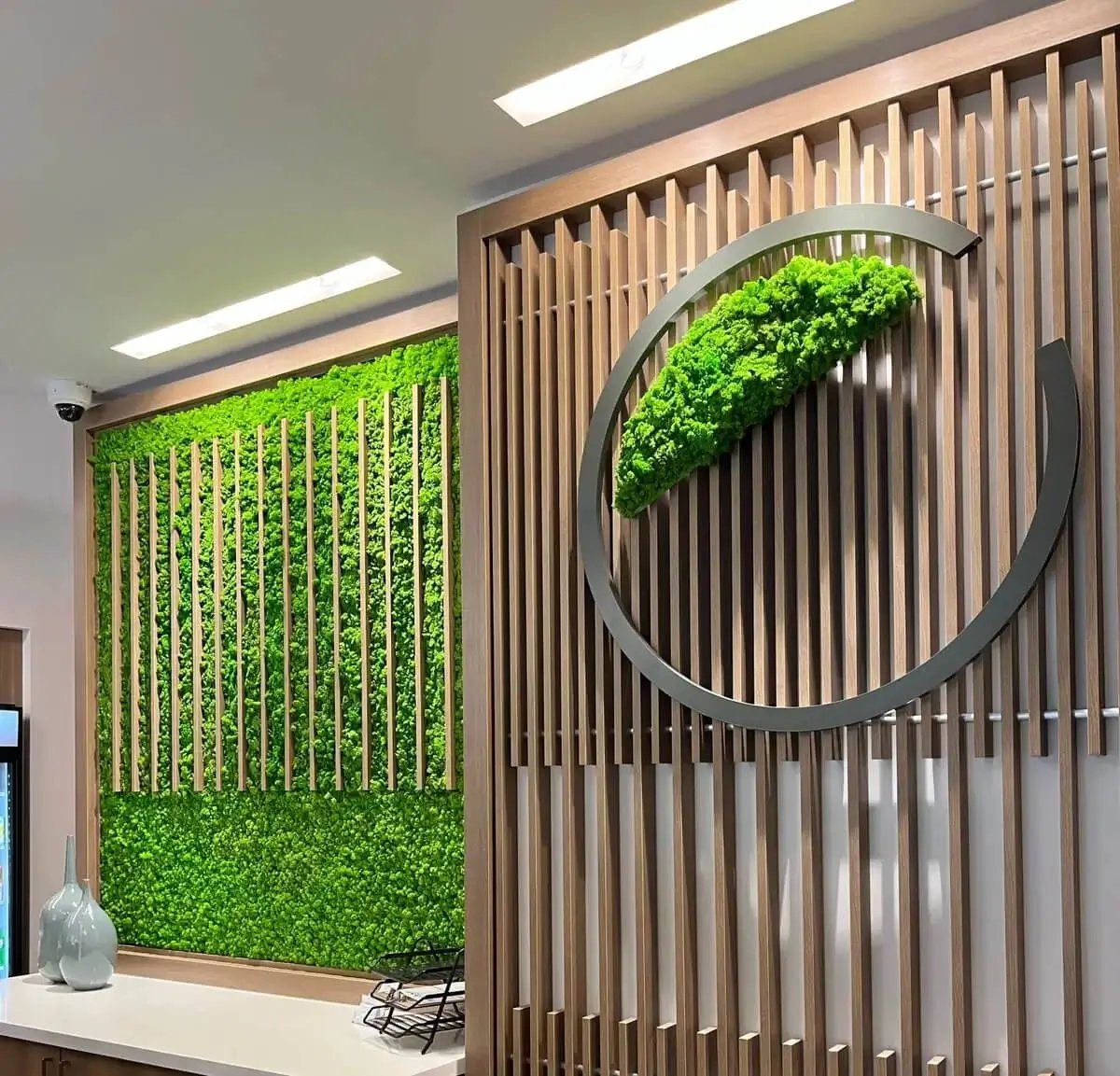 Element Hotel with moss walls at the reception desk