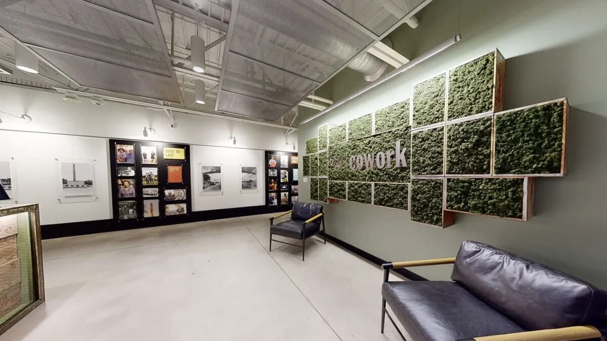 Entrance of the Pearl Cowork there is a moss wall done by Naura 